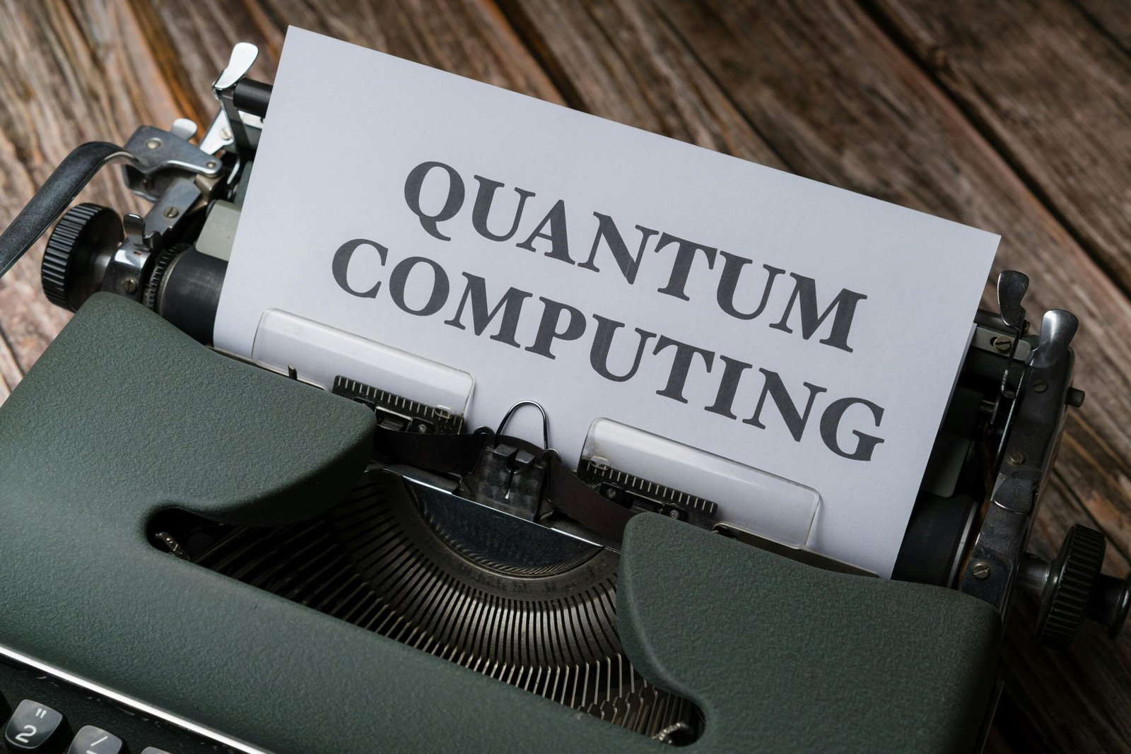 Futuristic quantum computer with glowing qubits and advanced computing interface